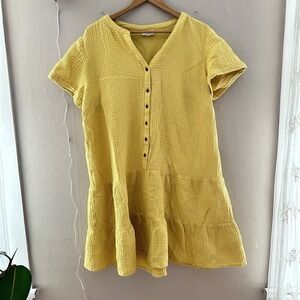 J Jill Womens Cotton Gauze Dress Size XL Petite Yellow Spring Tiered Cotton